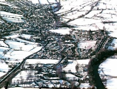 Addingham Village aerial view in snow